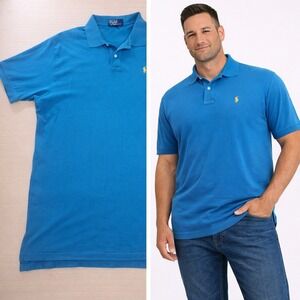 Polo Ralph Lauren Mens XL Blue Short Sleeve Cotton Pique Pony Logo Polo Shirt